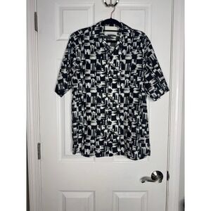 KING & TUCKFIELD Men's Black White Short Sleeve Button Down Organic Cotton M